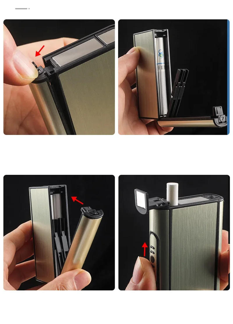 Description Picture 5 of itemSMO Aluminum Portable Automatic Cigarette Case 10 Capacity Pop-up Waterproof Tobacco Box Smoking Accessories Men Gadgets
