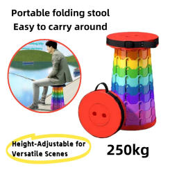 Portable Folding Camping Chair - Height Adjustable for Outdoor Barbecue Beach Fishing, Lightweight Collapsible Telescopic Stool
