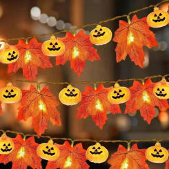 3/6M Halloween Decoration Artificial Maple Leaf Leaves LED Light String Lantern Garland Home Party DIY Deco New Yea