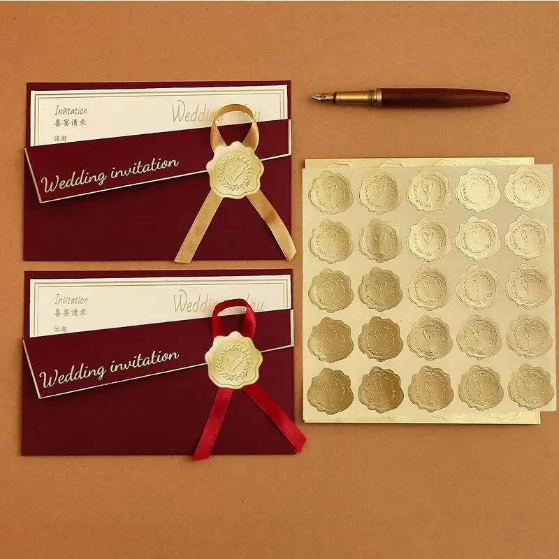 Description Picture 5 of itemSelf Adhesive Gold Embossed Heart Stickers Seal Label Wedding Party Invitation Card Envelope Decoration Christmas Gift DIY Decor