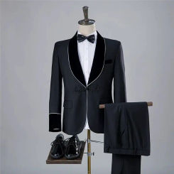 Shawl Lapel Single Breasted 2 Piece Jacket Pants Outfits Elegant Male Clothing Flat Front Wedding Men's Suits Blazer Costume