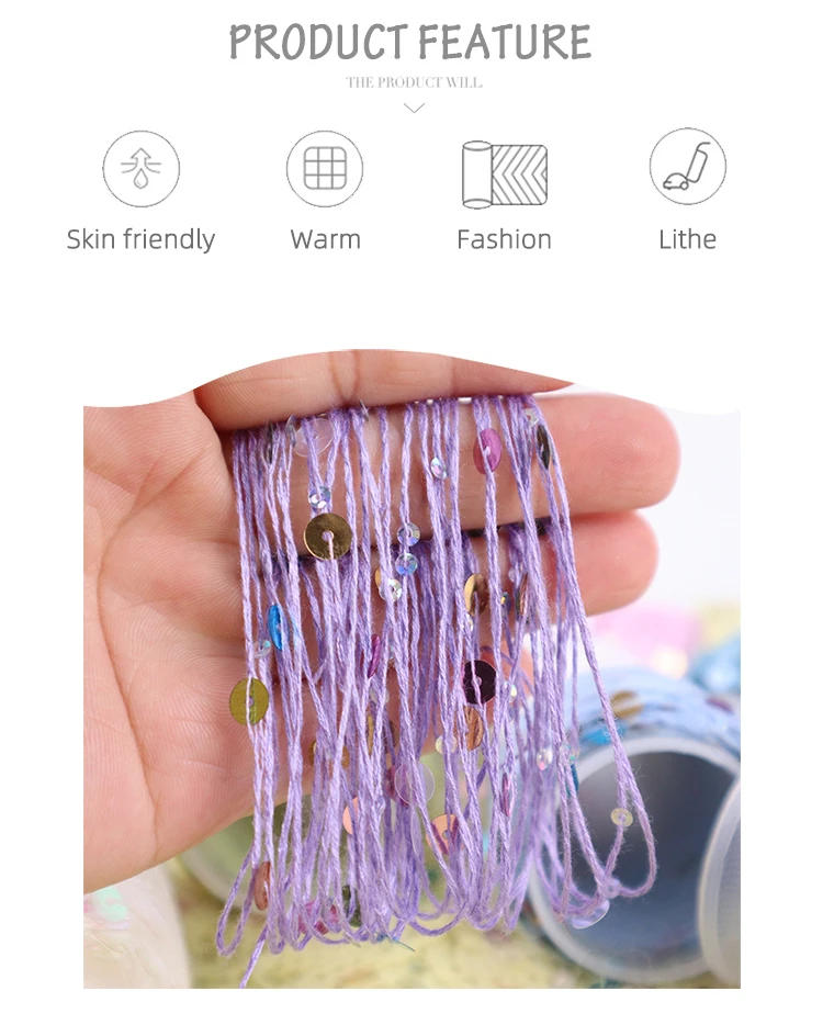 Description Picture 3 of item3mm+6mm size sequin thread, pure cotton sequin, hand woven DIY yarn, cotton thread ball, special price