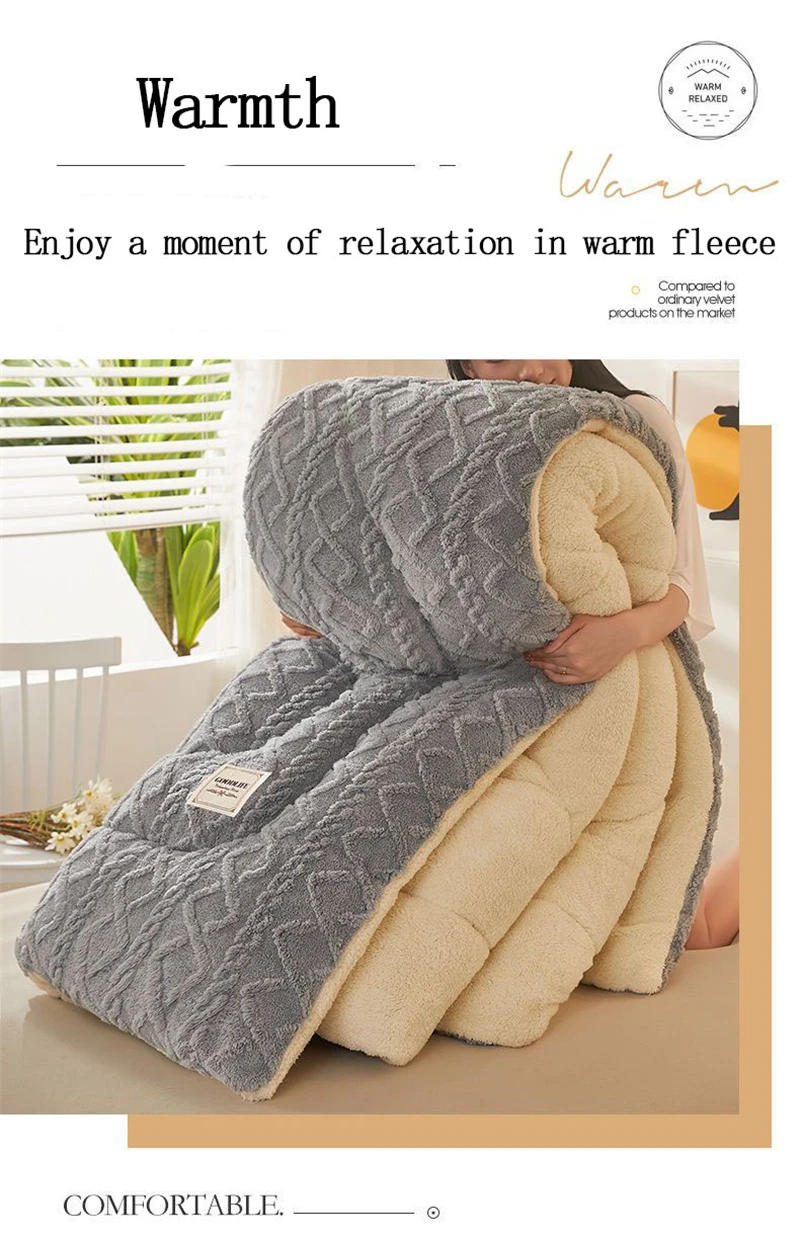 Description Picture 3 of itemNew Super Thick Winter Warm Blanket for Bed Artificial Lamb Cashmere Weighted Blankets Soft Comfortable Warmth Quilt Comforter