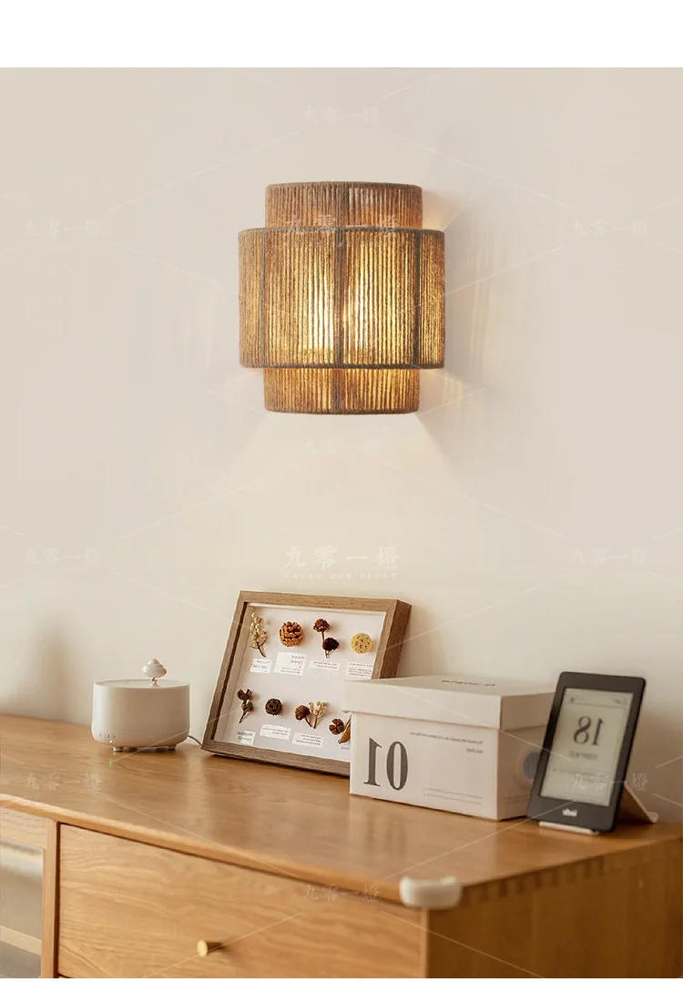 Description Picture 2 of itemJapanese Wall Lamp Retro Hemp Rope Living Room Bedroom Bedside Wall Lights for Home Atmosphere Aisle Balcony Rope Wall Lights