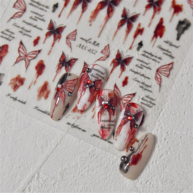 Description Picture 3 of item1pcs 5D Relief Red Retro Butterfly Nail Art Charms Stickers Luxury Acrylic Nail Decoration Decals DIY Manicure Ornament Slider