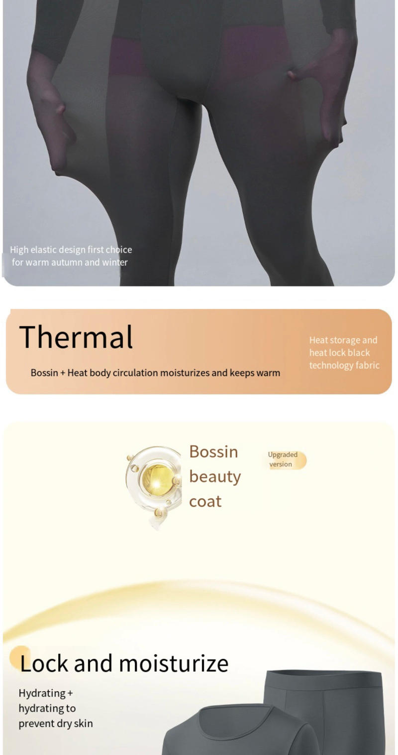 Description Picture 4 of item1pcs Men's Ultrathin Thermal Underwear High elasticity Plus Size Constant Temperature Seamless Long Sleeve Bottoming Set