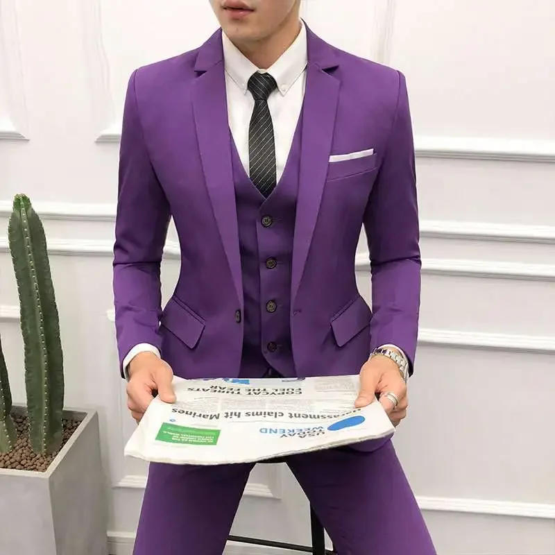 Description Picture 4 of item2023 New Costume Homme Blue Suit Men Suit Custom Korean Slim Men's Jacket Men's 3 Pieces Dress Suit (Jacket+Pants+Vest)