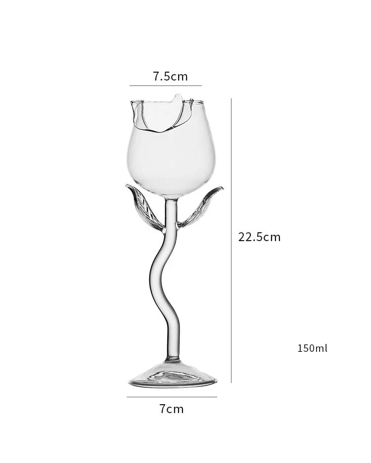 Description Picture 2 of itemFrench Romantic Transparent Rose Glass with Transparent Leaf Cocktail Glass Valentine's Wedding Table Decoration Gift Wine Cup