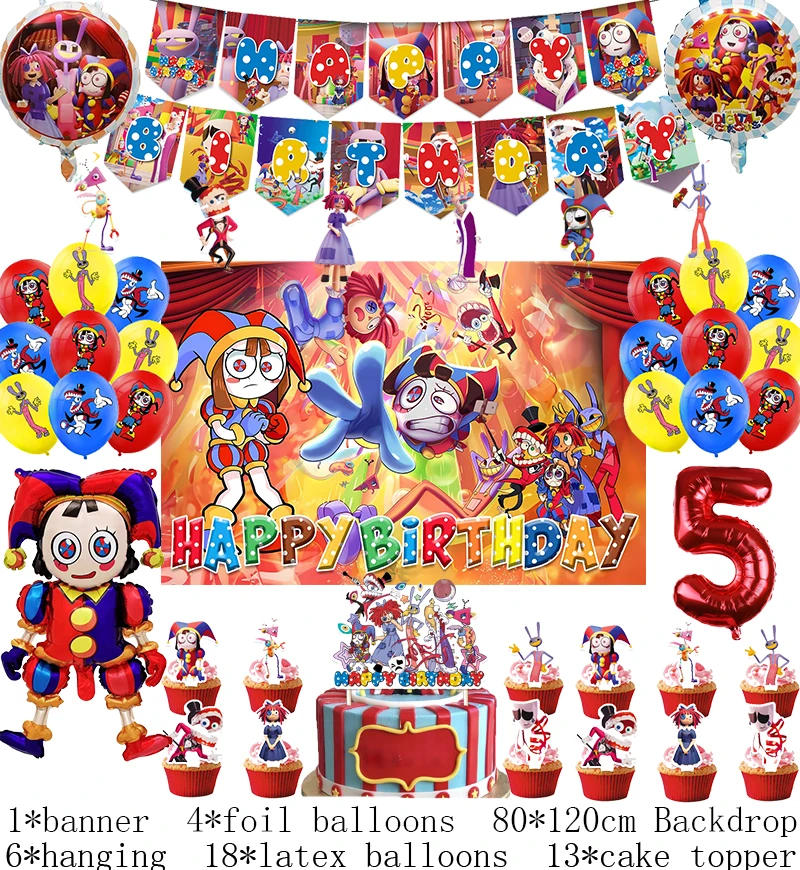 Description Picture 4 of itemThe Amazing Digital Circus Birthday Party Decoration Tableware Supplies Latex Balloon Backdrop Banner Cake Topper Baby Shower