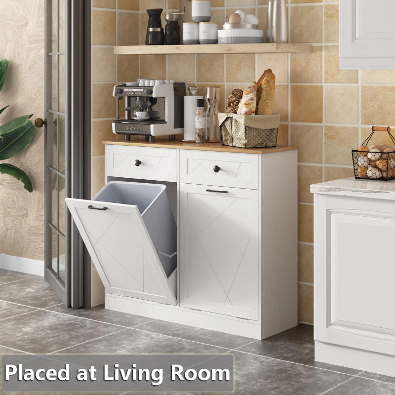 Description Picture 5 of itemVabches Kitchen Island Counter Trash Cabinet Wood White Trash Can Freestanding Tilt Out Trash Bin Holder for Kitchen Dining Room