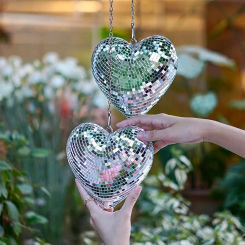 Hanging Disco Ball Heart-Shaped Disco Balls Stage Rotating Silver Mirror Disco Balls Hanging Ornament Wedding Party Home Decor