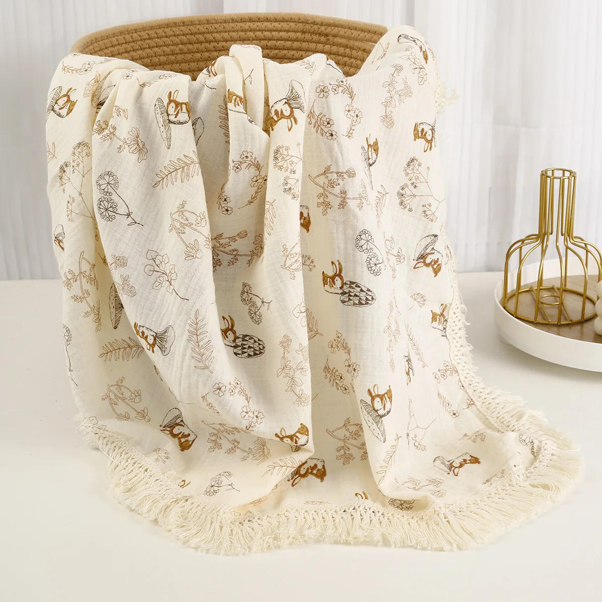 Description Picture 6 of itemMuslin Baby Swaddle Blanket Cotton Tassel Receiving Blanket for Newborn Baby Items Bedding Swaddle Wrap Babies Stroller Cover