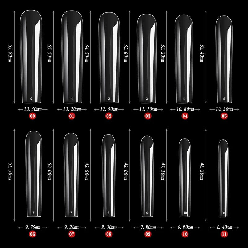 Description Picture 3 of itemExtra Long Square Full Cover Nail Tips 240Pcs Clear Full Cover Fake Nails False Nails 12 Sizes Square Press on Fake Nail Tips