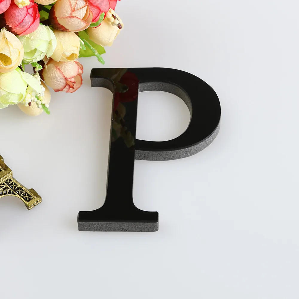 Description Picture 4 of item26 Letters DIY 3D Mirror Acrylic Wall Sticker Ornaments Black English Alphabet Decals Home Decor Wall Art Mural Party Decoration