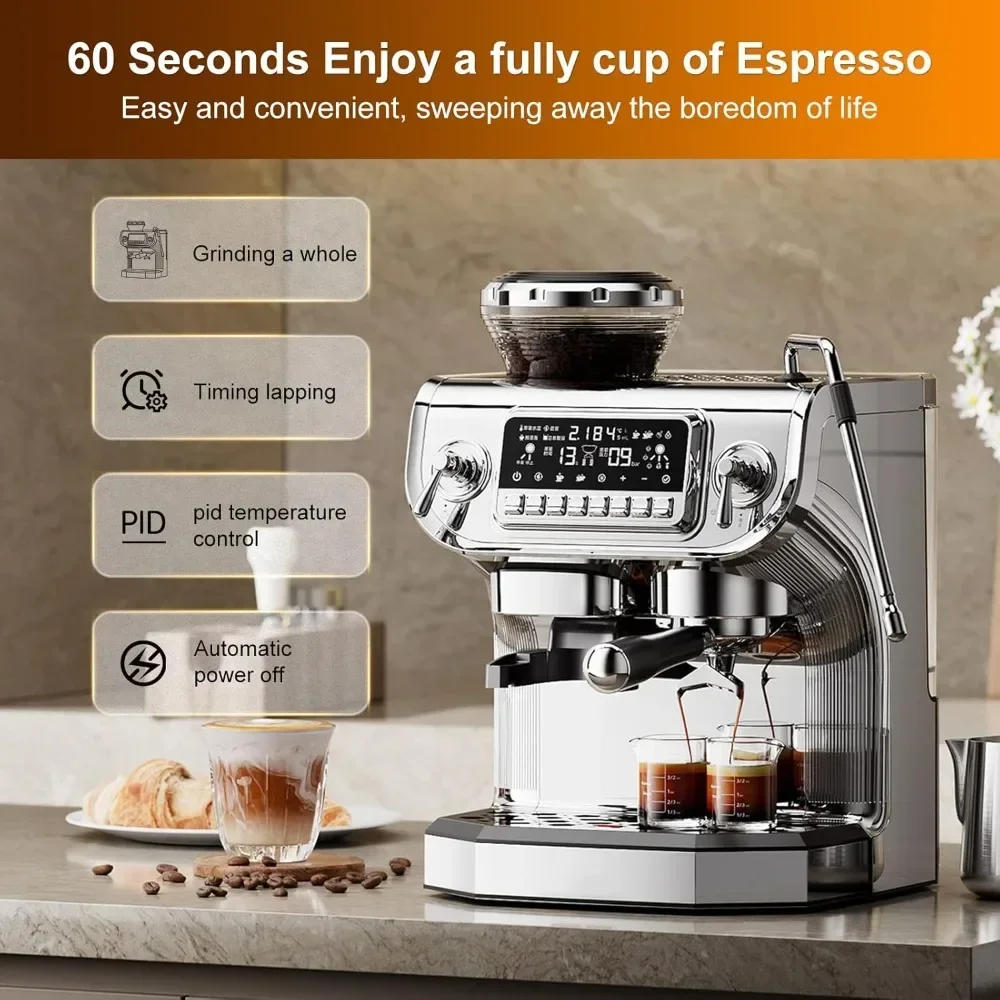 Description Picture 3 of itemith Milk Frother，Semi Automatic Coffee Machine with Grinder,Easy To Use Espresso Coffee Maker w