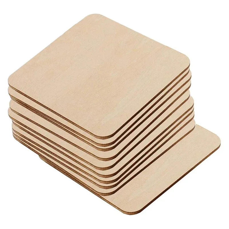 Description Picture 2 of item50pcs 10cm Unfinished Wooden Squares for Crafts, Blank Square Wood Pieces Boards Slices for DIY Projects Coasters Scrabble Tiles