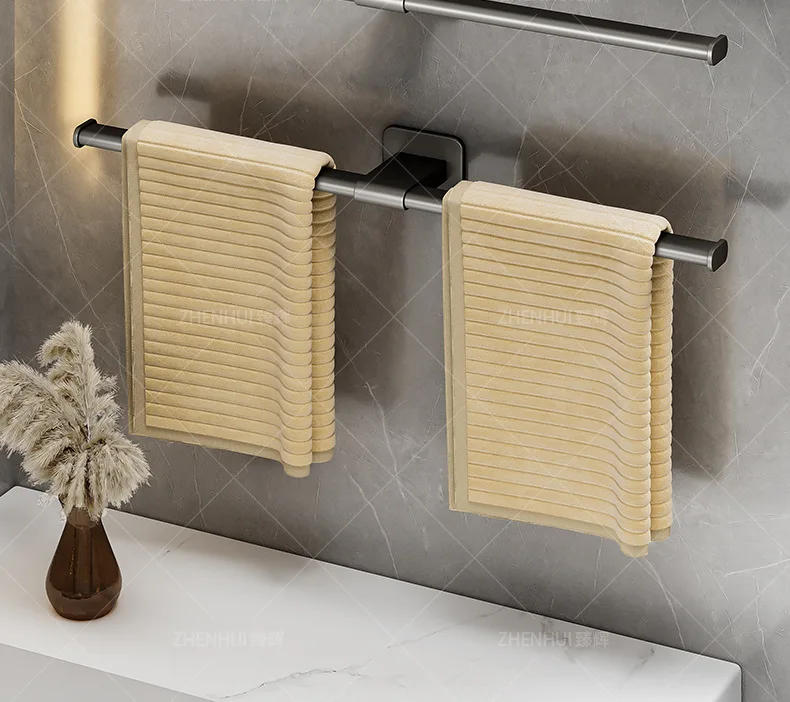 Description Picture 4 of itemCreative Black Metal Aluminum Towel Bar Toilet Paper Towel Rack Living Room Coat Hook Bathroom Accessories Towel Clothes Shelf