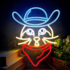 Cowboy Scarf Cat Neon Sign,LED Cat Neon Lights for Wall Decor,Cat Night Light USB Powered for Party, Man Cave, Gift for Kids