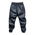 Waterproof Pants Windproof Waterproof Faux Leather Men's Pants with Elastic Waist Ankle-banded Patchwork for Cycling