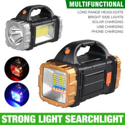 High Power LED Flashlight USB Rechargeable 1500mAh Portable Searchlight Power Bank IP44 Waterproof Camping Lantern Solar Powered