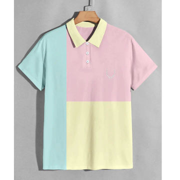 Men's short sleeved printed contrasting color patchwork polo shirt casual couple clothing summer fitness sports breathable shirt