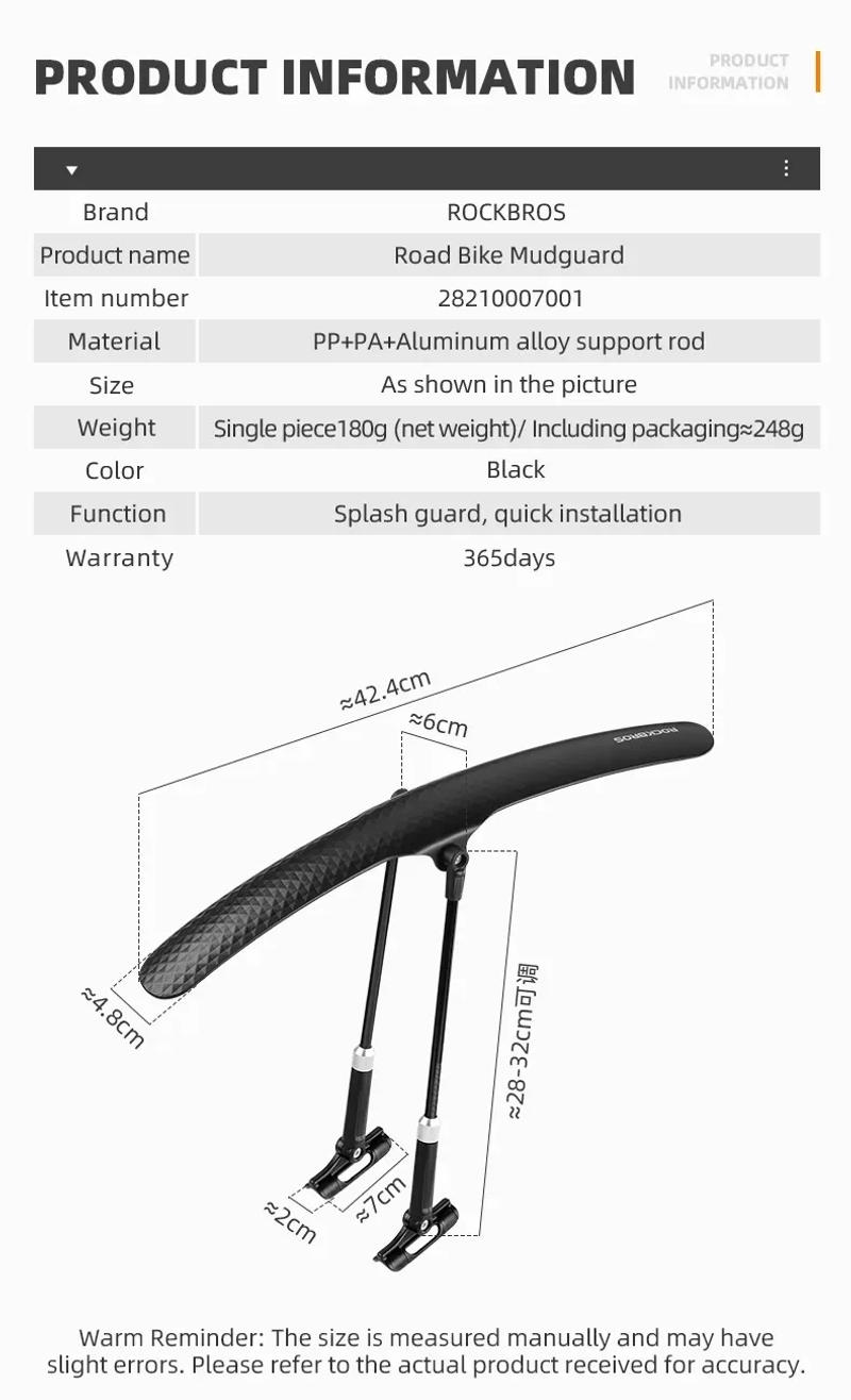 Description Picture 3 of itemROCKBROS Bicycle Mudguard Bike Fender PP Soft Plastic Mudguard Strong Toughness Road Suitable For Bicycle Protector Accessories