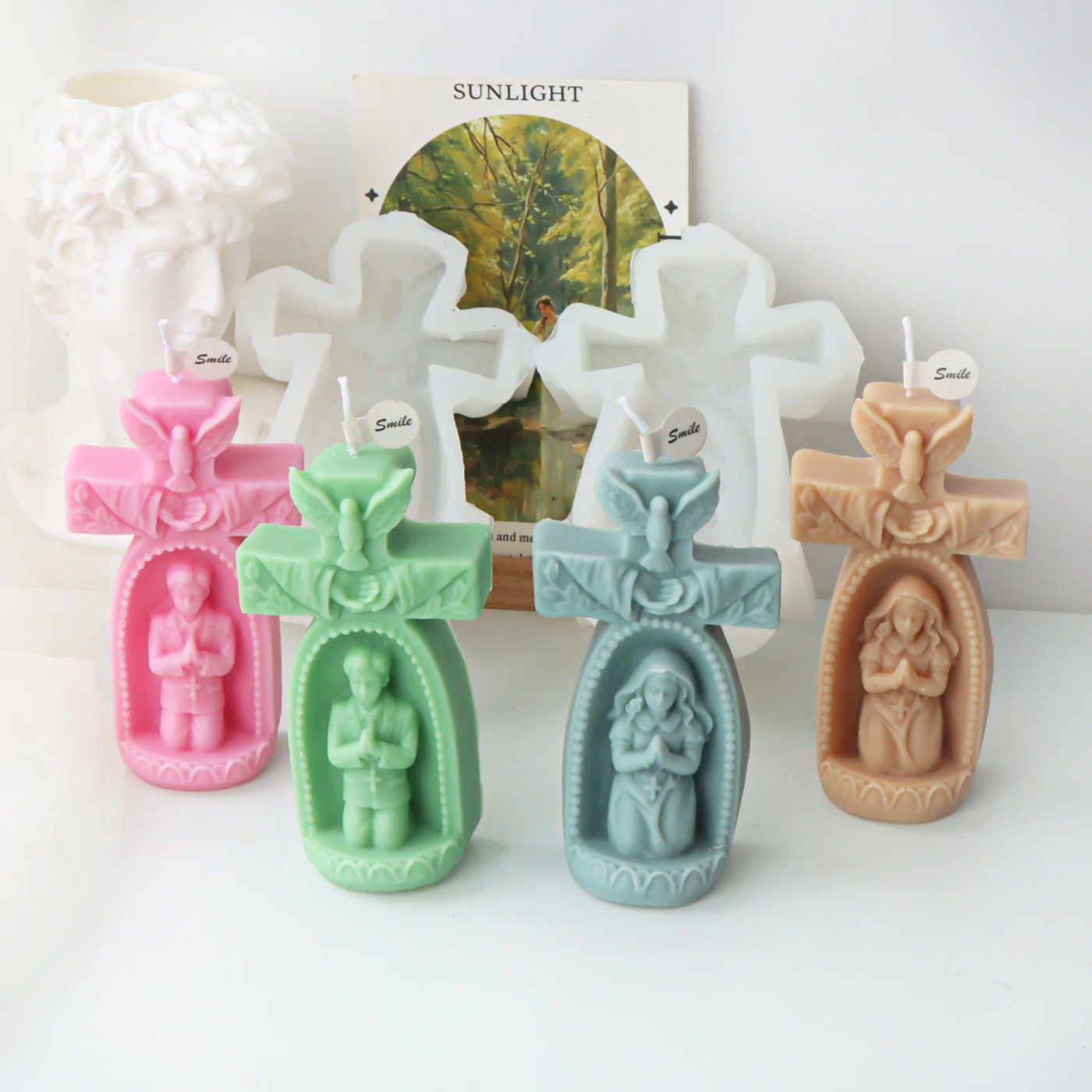 Description Picture 2 of item2D/3D Church Prayer Boy Candle Silicone Mold Cross Prayer Girl Angel Resin Mold Concrete Cement Jesus Gypsum Mold home Decor