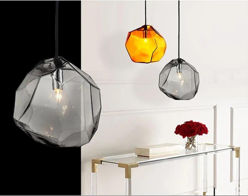 Description Picture 6 of itemNordic LED Pendant Light Colorful Stone Glass luminaire suspendu Indoor G4 Hanging Lamp Restaurant dining room bar light fixture