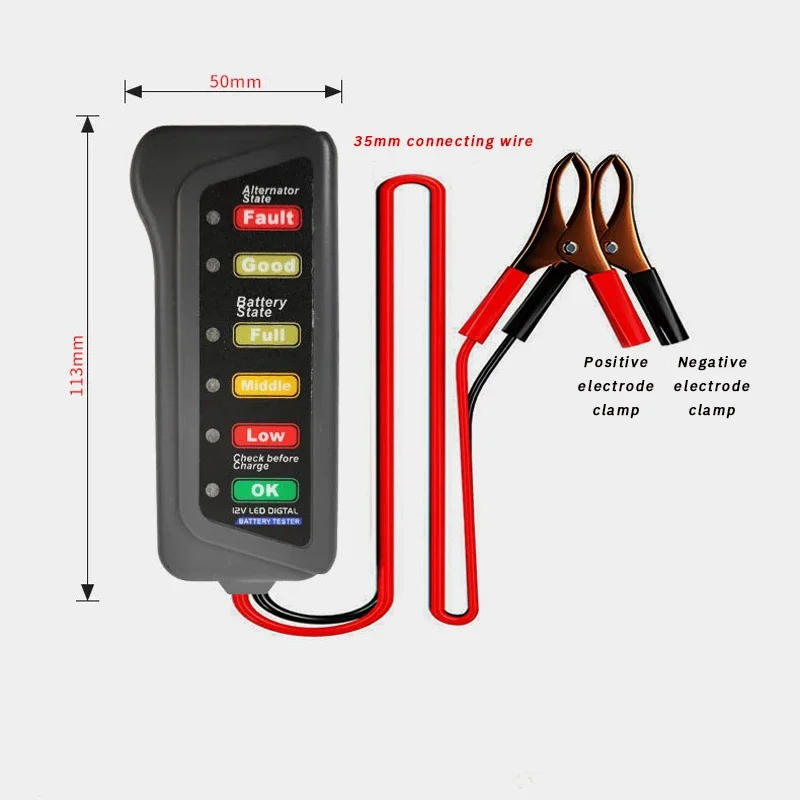 Description Picture 3 of itemBattery Tester Automobile Motorcycle Battery Car Batterys Testers ABS Red Yellow Green Display 12V Battery Level Tester
