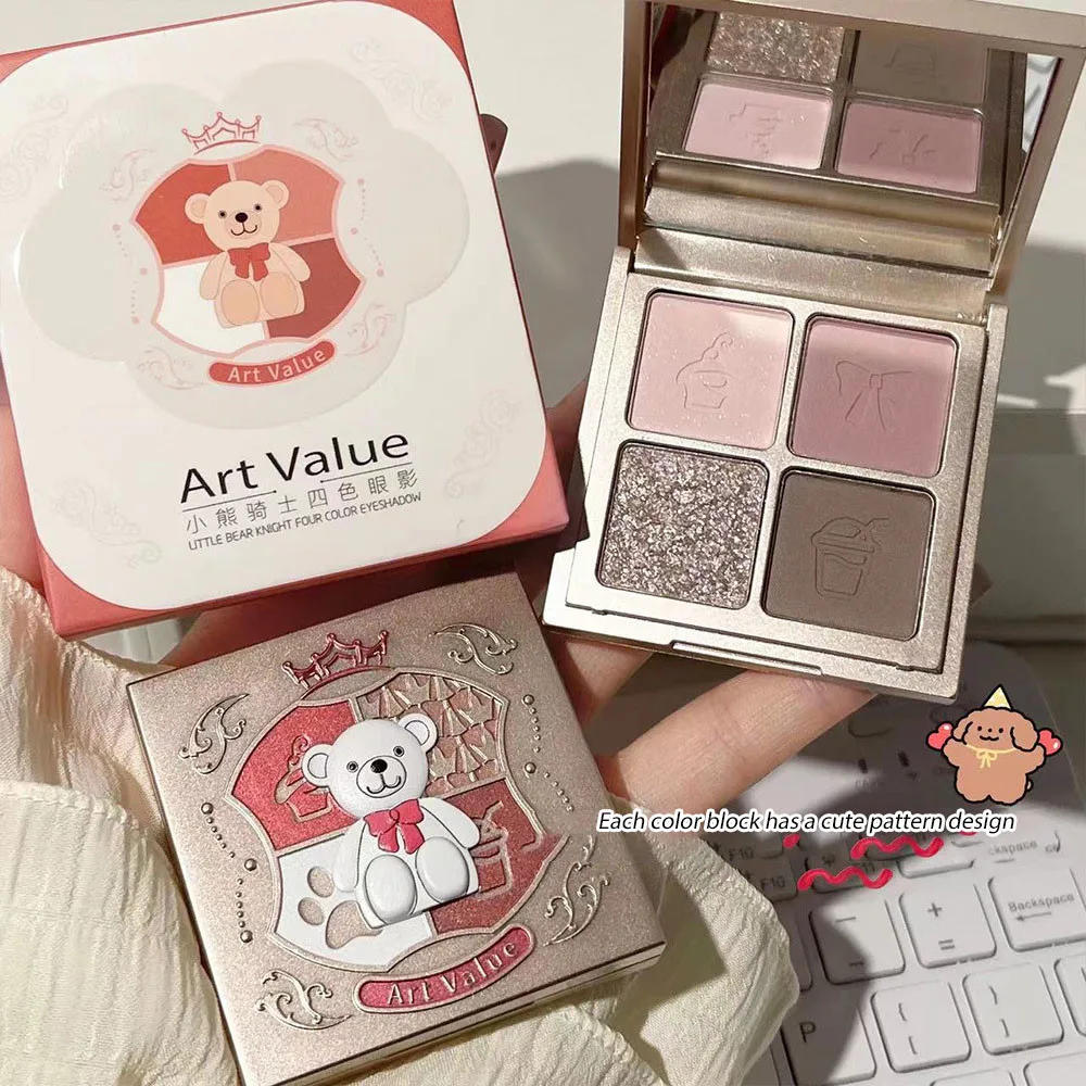 Description Picture 5 of itemCute Bear 4-color Eyeshadow Palette Glitter Matte Pink Brown Shimmer Waterproof Lasting Eye Shadow Highlighter Makeup Cosmetics