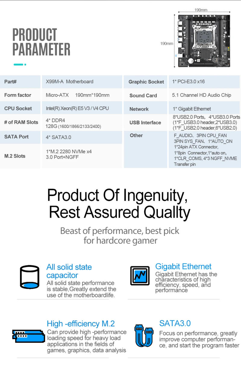 Description Picture 3 of itemJINGSHA X99M-A motherboard LGA 2011 x99 support Xeon E5 26xx V3 V4 series CPU combo motherboards X99 LGA2011 V3