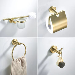 Brushed Gold Stainless Steel Bathroom Hardware Hook Paper Towel Holder Towel Ring Bath Towel Rack Set 667700