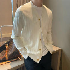 Autumn New Men's Knitted Cardigan Solid Color Classic Business Casual Vintage Trendy Slim Fit Smooths Silhouette Thin Jacket