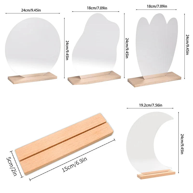 Description Picture 2 of item1PCS Acrylic Irregular Vanity Mirror Wooden Base Reflection Board Shooting Photography Props Decor Cosmetic Supplies Makeup Tool