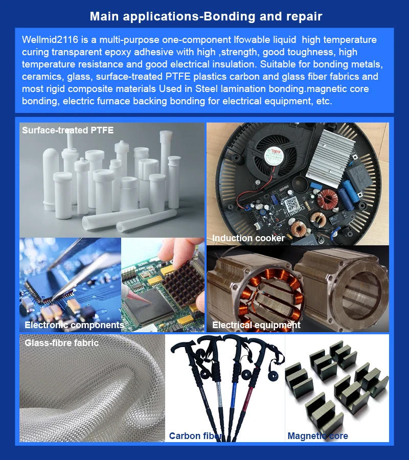 Description Picture 5 of itemW2116 Transparent One Part Epoxy Glue with High Temperature 140℃ and Oil weather Resistance 1OZ Flowable Liquid Epoxy Adhesive