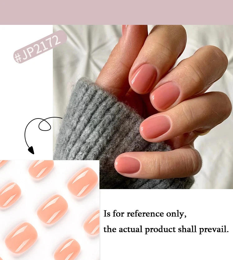 Description Picture 3 of itemSolid Color Glossy Wearable Nail Art Lovely Short Round Fake Nails Detachable Finished False Nails Press on Nails with Glue