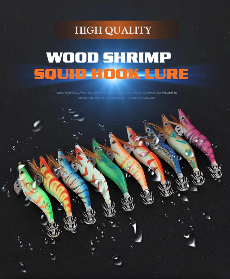 Description Picture 2 of itemFishing Wood Shrimp Luminous Squid Octopus Lure 10PCS 3.0 3D Eyes Fishing Lure Hard Bait Wobbler Squid Jig Lure with Bag
