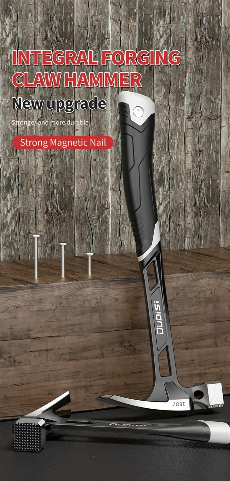 Description Picture 2 of itemMultifunction Magnetic Claw Hammer for Woodworking Non-slip Shockproof Steel Hammer Hand Tool Automatic Nail Suction Hammer