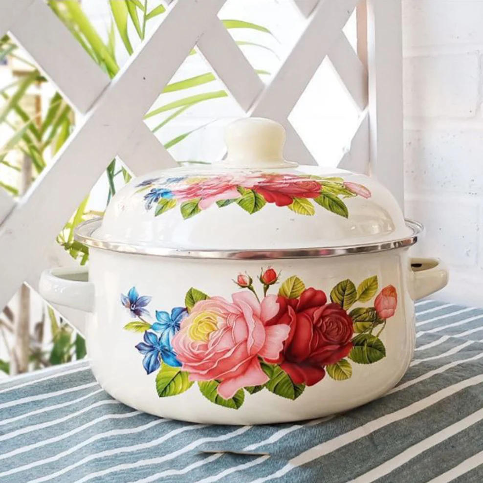 Description Picture 2 of item7 Inches Thicken Double Ears Stew Pot 1.5L Porcelain Enameled Soup Bowl With Lid Instant Noodle Bowl Induction Cooker Pot