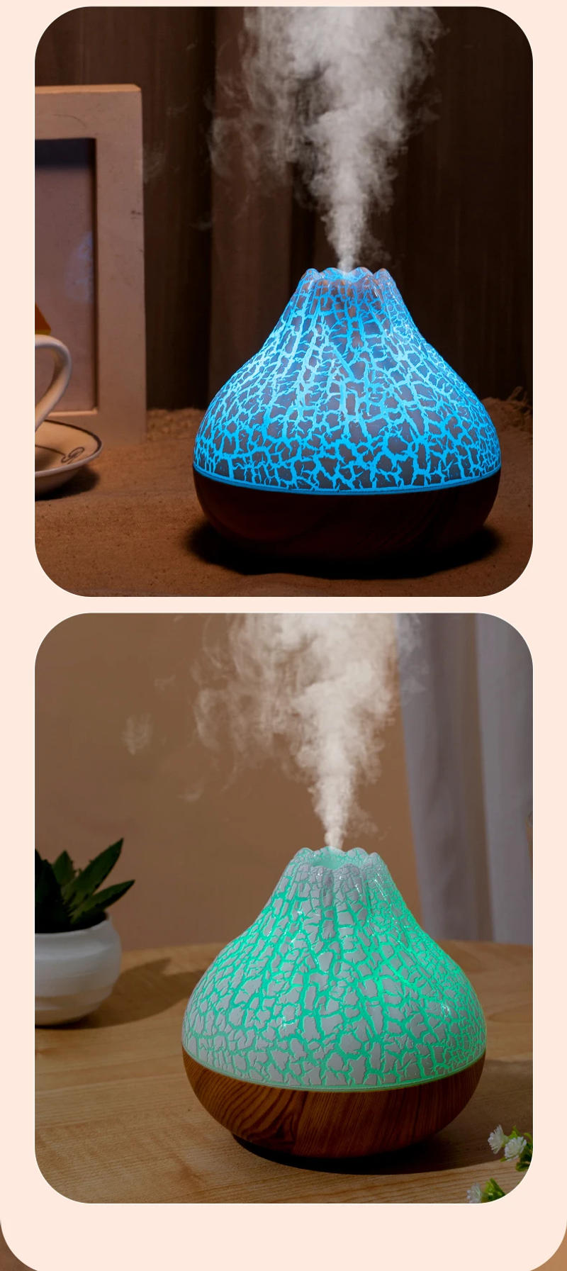 Description Picture 6 of item300ml Volcano Air Humidifier Desktop Electric USB Humidificadore Water Mist Diffuser Purifier Air Freshener With 7 Colors Night