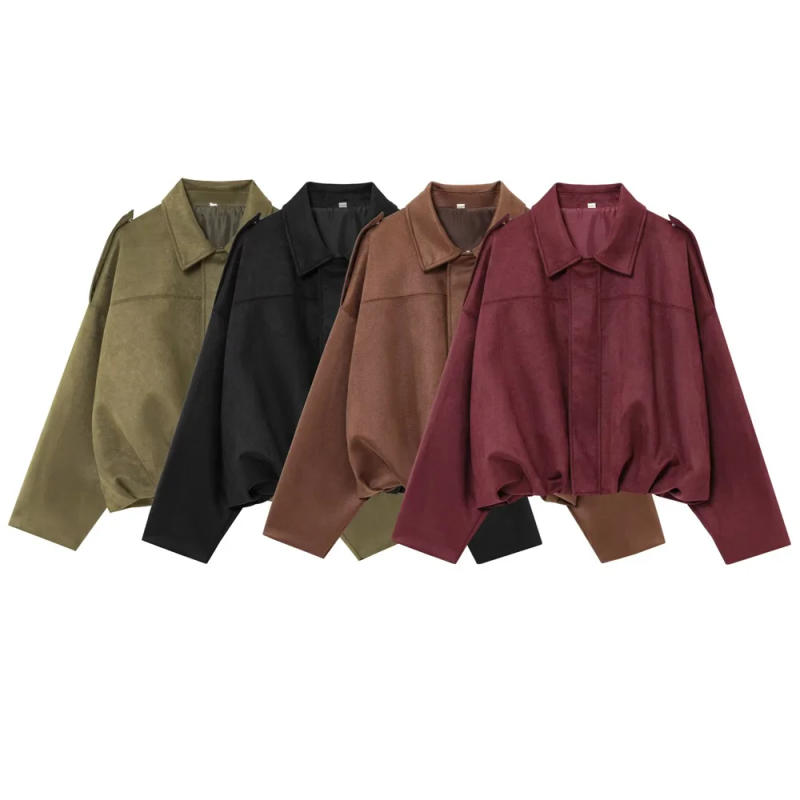 Description Picture 3 of itemTaop&Za Women's Casual Loose Suede Texture Flip Collar Pilot Jacket Spring/Summer New Product Long Sleeve Loose Top Coat