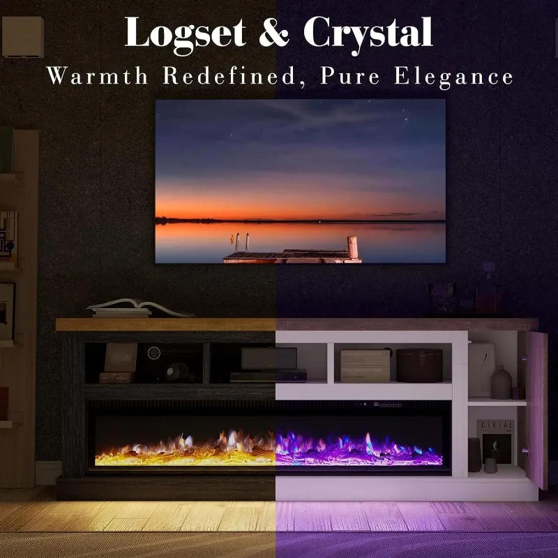 Description Picture 3 of item75” Fireplace TV stand with 60” Electric Fireplace, Chunky Entertainment Center with Wood Grain, Color Clash Entertainment Stand