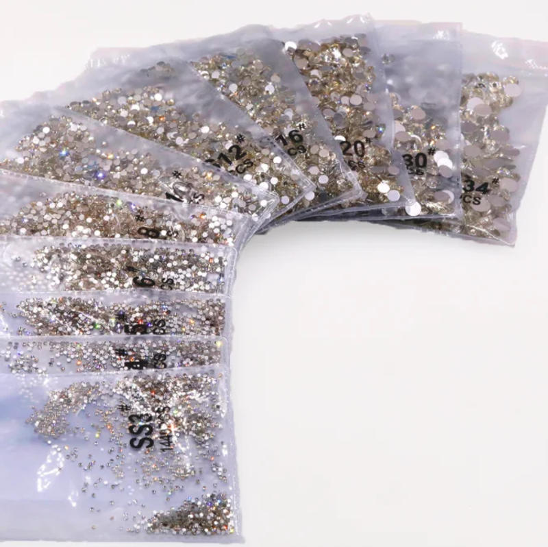 Description Picture 4 of itemCrystal Clear Glass Nail Art Decorations ss3 ss4 ss5 ss6 ss8 ss10 ss16 ss20 ss30 ss34 ss50 Glass Non HotFix Nail Art Rhinestones