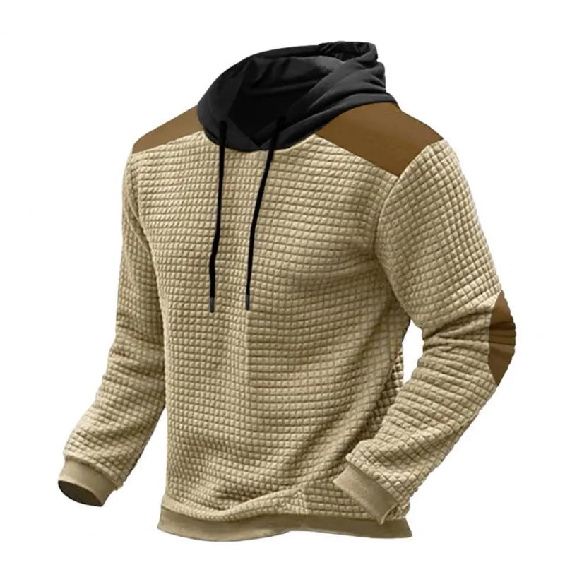Description Picture 4 of itemSporty Loose Fit Hoodie Trendy Men Sporty Hoodie Stylish Men's Waffle Texture Hoodie with Drawstring Hood Patch Design for Men