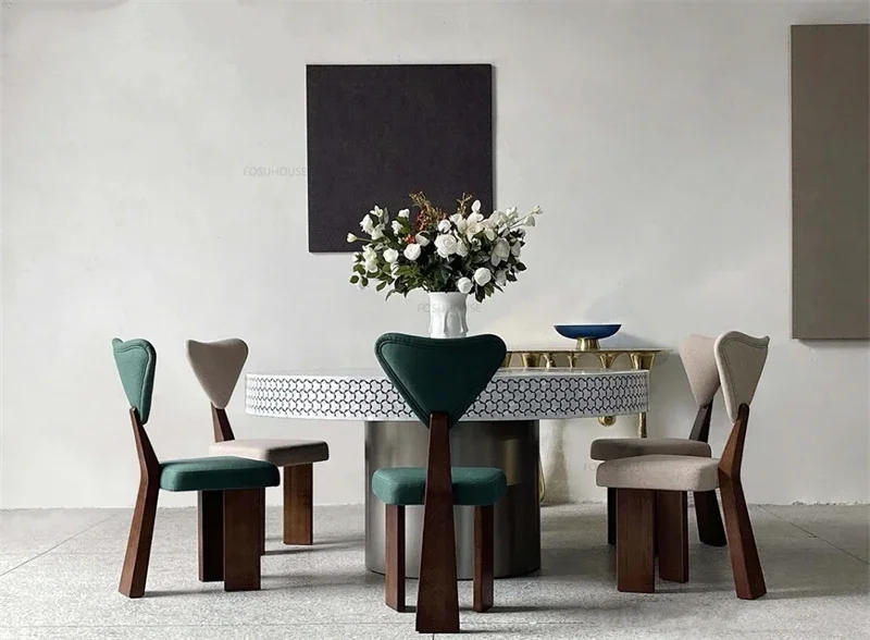 Description Picture 6 of itemItalian Light Luxury Solid Wood Dining Chairs Home Retro Designer Backrest Dining Chair Modern Simple Restaurant Reception Chair