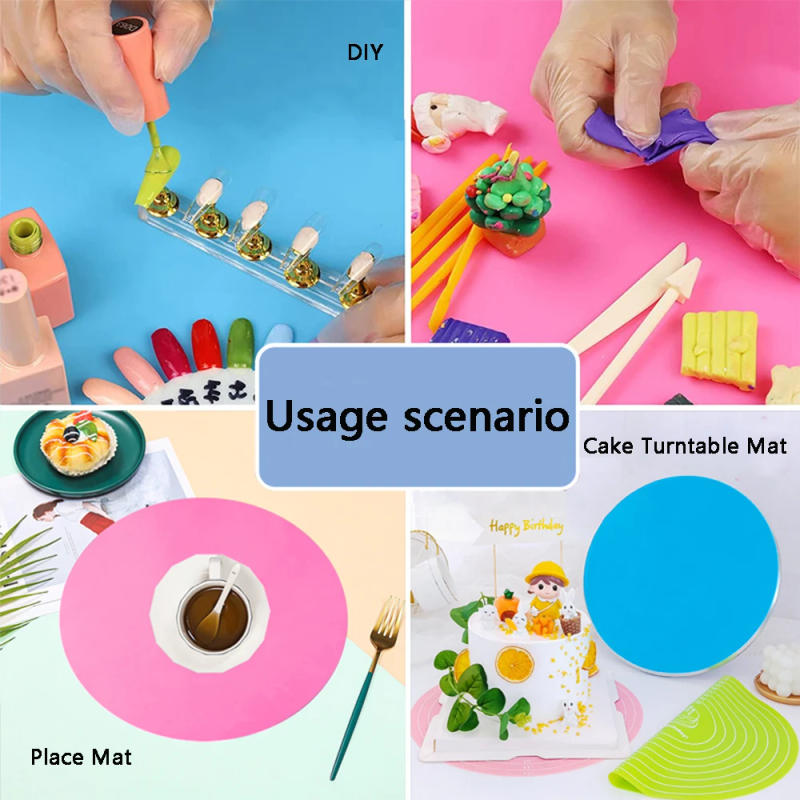 Description Picture 3 of item10.2/11.8inch Circular Silicone Baking Mat DIY Handmade Jewelry Made Anti Dirt Tabletop Pad Cake Turntable Anti Slip Pad