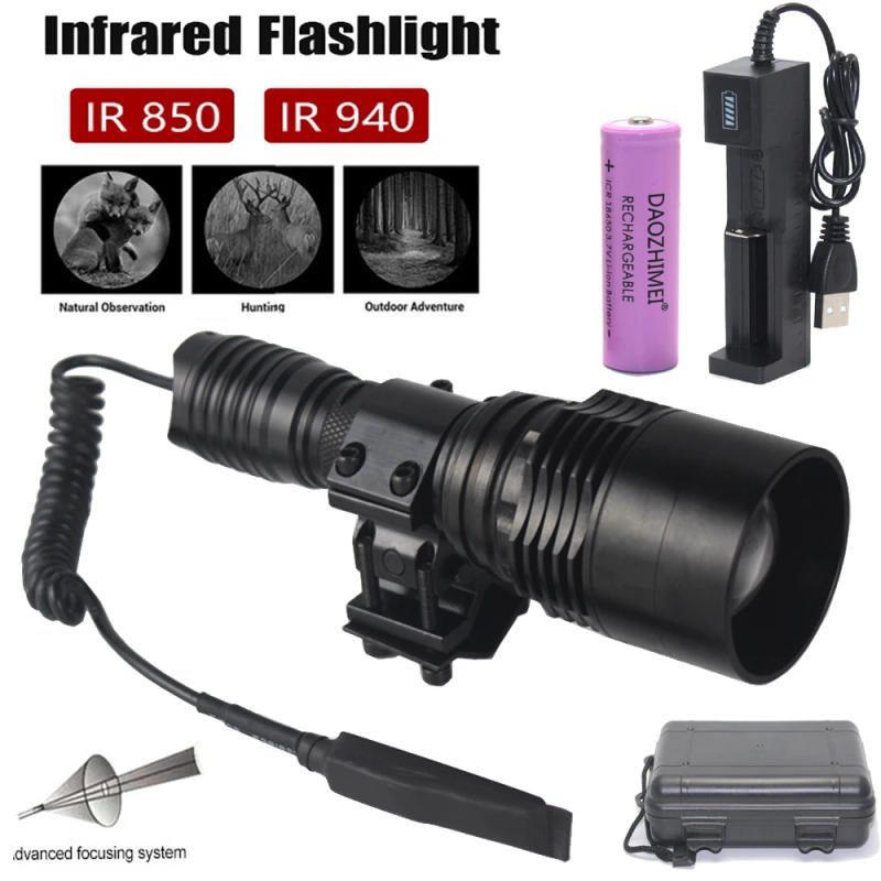 Description Picture 2 of itemIR Hunting Flashlight 10W Infrared Radiation IR 850nm/940nm Torch Night Vision Zoomable Focus Lantern+18650+Charger+Switch+Mount