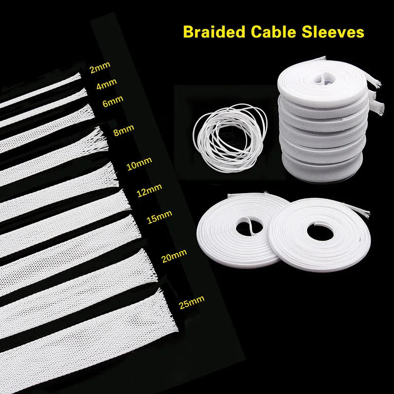 Description Picture 2 of item1/5/10/20M Insulated Braid Sleeving White Tight PET Wire Gland Cable Protection Expandable Cable Sleeve Retardant Nylon Tube