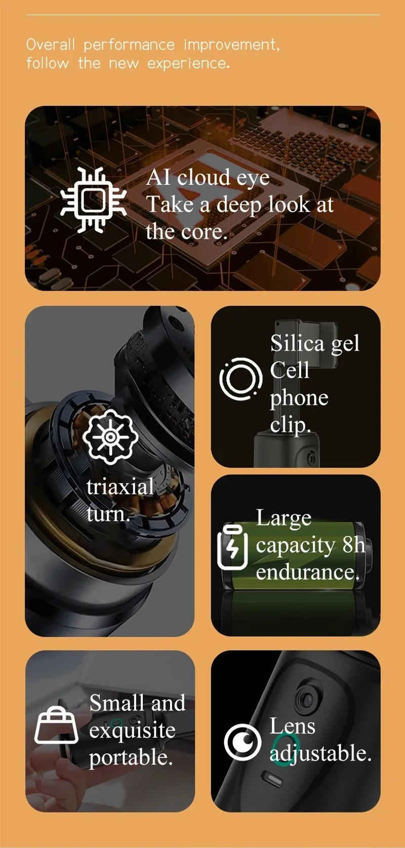 Description Picture 4 of item360°Rotation Gimbal Stabilizer Selfie Stick Auto Face Tracking Tripod with Gesture Control Smartphone Holder for Vlog Shooting