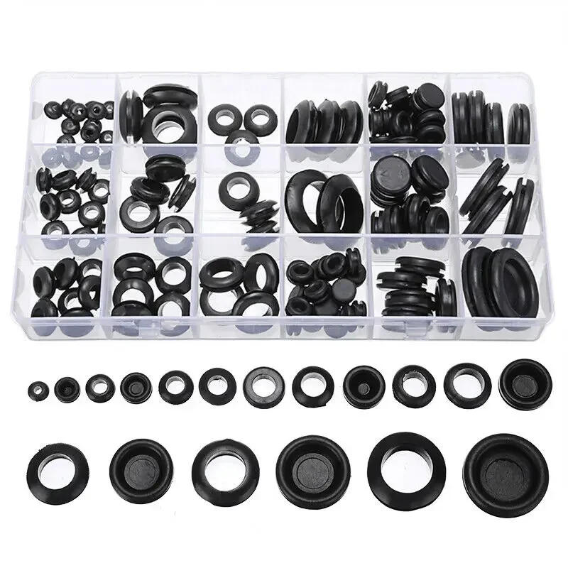 Description Picture 5 of item125pcs Black Rubber Grommet Plug Assortment Kit Gasket  Ring Firewall Hole Plug Wire Electrical Appliance Plumbing Boxed Set